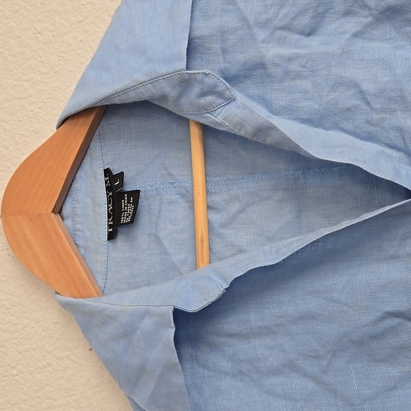 Tracy M. 100% Linen Button Down Light Blue Shirt 3/4 Sleeves Size L - Picture 3 of 7